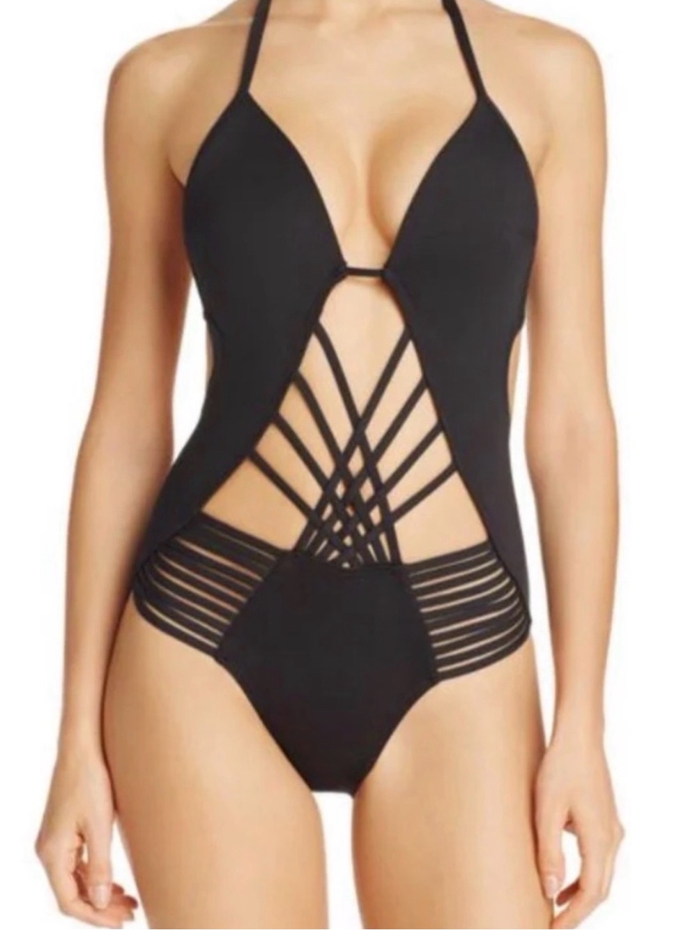 Kenneth Cole New York Black Strappy Cutout One-Piece Swimsuit